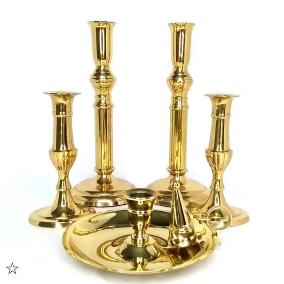 Accents Vintage Gatco Brass Candlestick Holders Gold Tone Set Of 5